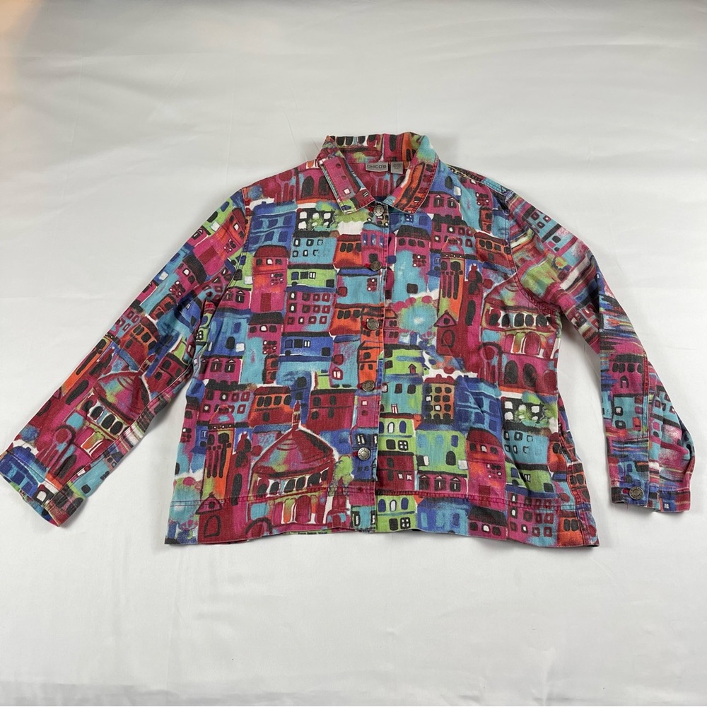 Vintage Chico's Women’s Light Weight  Jacket Multicolor Big City Size: 3